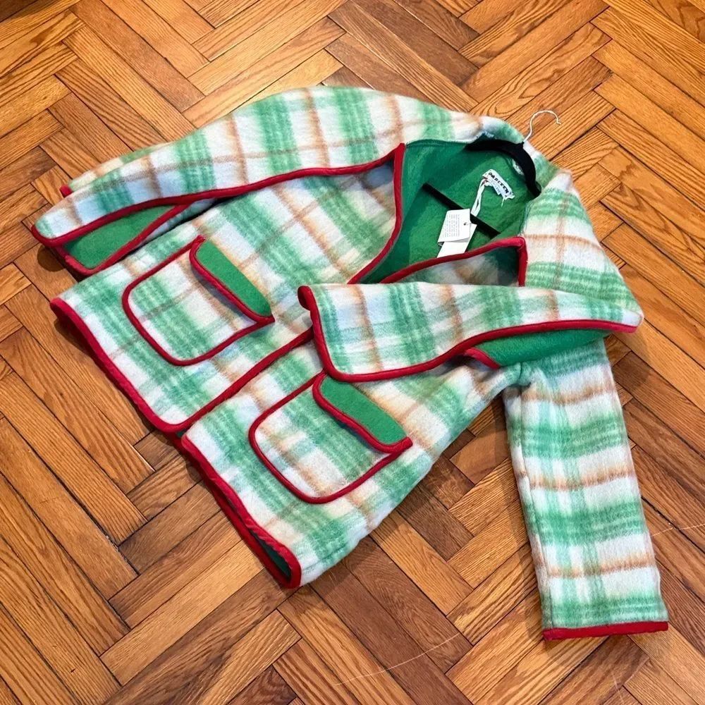 Carleen Free People One-Of-A-Kind Plaid Wool Scarf Jacket - Green & Red — image 2 of 6